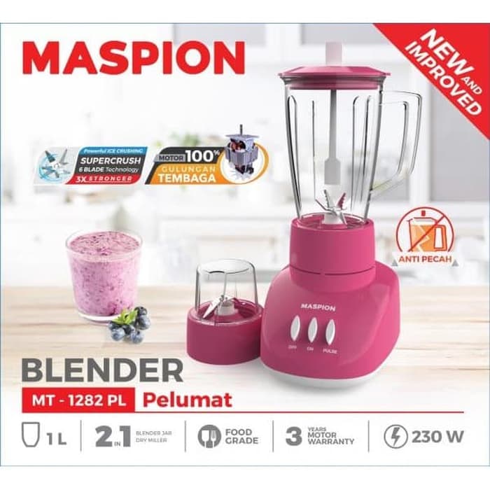 Maspion Blender Plastik Anti Pecah 2in1 1 Liter - MT1282PL | MT-1282 PL